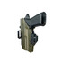 Dara Concealment OWB Holster in olive green with black gun and quick-change hardware for concealed carry.