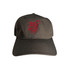 DARA UNSTRUCTURED DAD HAT in dark gray with red embroidered logo and black stitched brim.