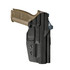 DARA OWB Paddle Holster, black kydex belt holster with tan pistol grip, outside waistband carry.