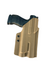 DARA Light bearing OWB Paddle Holster in tan kydex with paddle attachment for outside waistband carry.