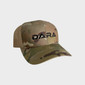 DARA Camouflage Snapback Trucker Hat in Olive Green and Brown colors with black logo.