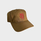 DARA UNSTRUCTURED DAD HAT in brown color with red embroidered logo, DARA brand baseball cap.