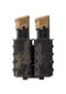 DARA Auto Retention Double Mag Carrier with two tan pistol magazines, brown camouflage, OWB double mag pouch.