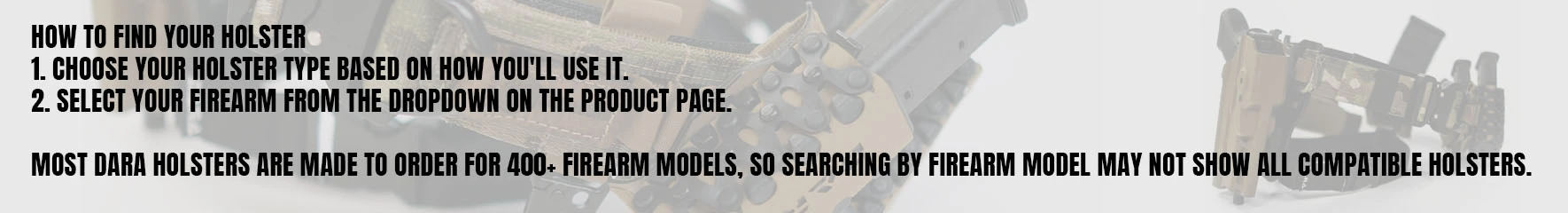 Choose your holster type first, then select your firearm model from the dropdown on the product page.