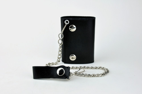 Leather Biker Trifold Wallet with Security Chain (Small)