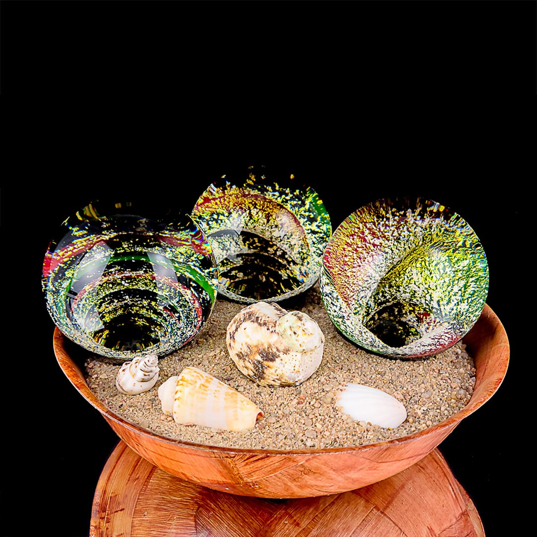 Cremation Glass  Dichro Vortex Marble 3-4 inch with dicro