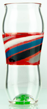 Frit Spun Red, Teal White & Black Beer Glass