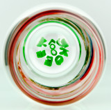 Frit Spun Red, Teal White & Black Beer Glass