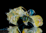 Flower Pipe - Fumed Yellow and Blue Honey Bee Pipe by Ryan Bearclaw #434