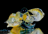 Flower Pipe - Fumed Yellow and Blue Honey Bee Pipe by Ryan Bearclaw #434