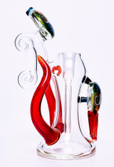 Bubbler Water Pipe - Line Work and Red Bubbler by Shimkus Glass #11