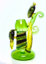 Water Pipe Bong - Toxic Green and UV Line Work Bubbler by Shimkus Glass #12