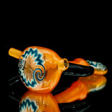 Flower Pipe - Orange and Blue Spoon Pipe with Line Work by Shimkus Glass #13