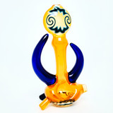 Flower Pipe - Orange and Blue Spoon Pipe with Line Work by Shimkus Glass #13