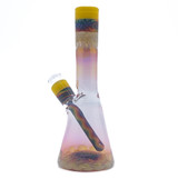 Water Pipe Bong - Yellow and Rainbow Line Work Jammer by NES Glass #1057