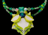 Glass Jewelry - Green Flower Necklace by Blossom Glass #149