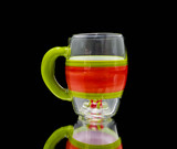 hand glass coffee cup with blood red and lime green