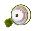 hand glass coffee cup with blood red and lime green
