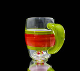 hand glass coffee cup with blood red and lime green