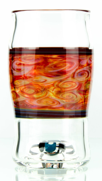 Double Amber & Red Beer Glass Marbled Like Van Gogh