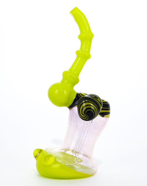 Bubbler Water Pipe - Lime Bubbler with Line Work by Steve K. #911