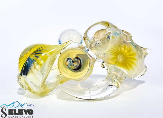 Flower Pipe - Fumed Yellow Honey Bee Pipe by Ryan Bearclaw #431