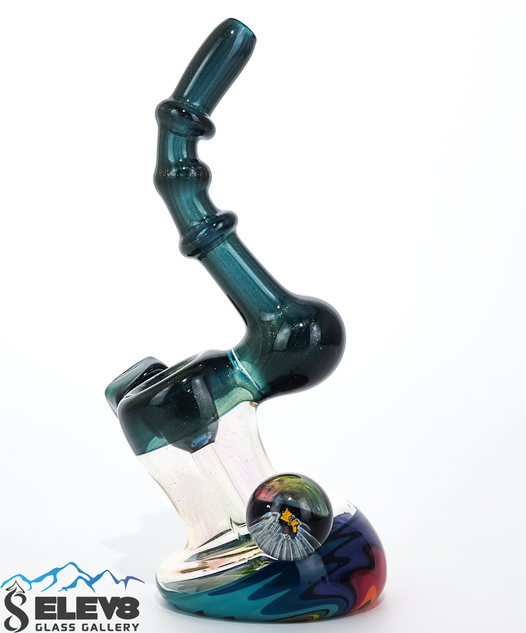 Bubbler Water Pipe - Green Butter and Linework Bubbler with Bart Marble by Steve K #918
