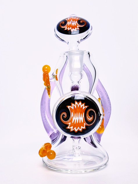 Water Pipe Bong - Orange and Purple Line Work Bubbler by Shimkus Glass X Exposure Glass #10