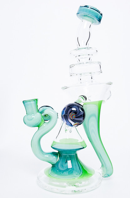 Water Pipe Bong - Shamrock and David Bowie Butter Recycler #973