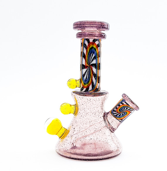 Water Pipe Bong - Rainbow Crushed Opal Staircase Time Tube w/ Carb Cap by Happy Time Glass #979