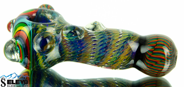 Fumed cobalt Trippy tech pipe with some skittles window by Steve Kelnhofer #146 Fumed cobalt Trippy tech pipe with some skittles window by Steve Kelnhofer #146