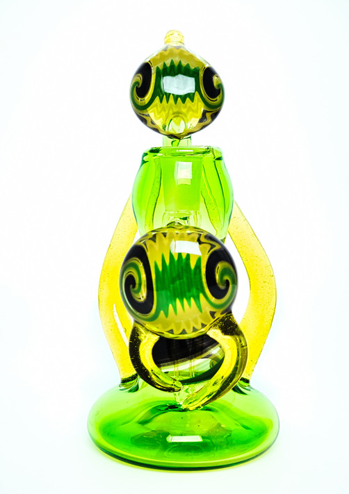 Water Pipe Bong - Toxic Green and UV Line Work Bubbler by Shimkus Glass #12
