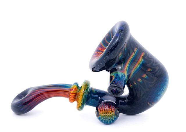 Flower Pipe - Wig Wag Sherlock Pipe with UV Accents by Andy G. #490