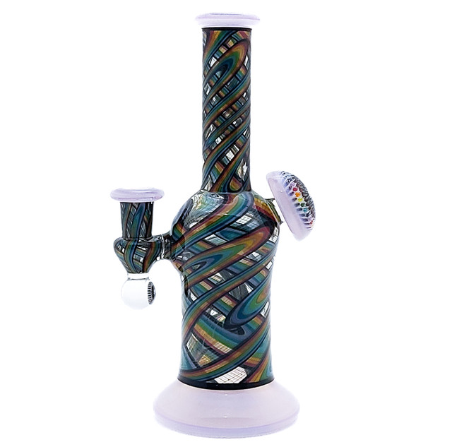 Water Pipe Bong - Rainbow Line Work Mini Tube by Reverend Morse X Steve H. #1056