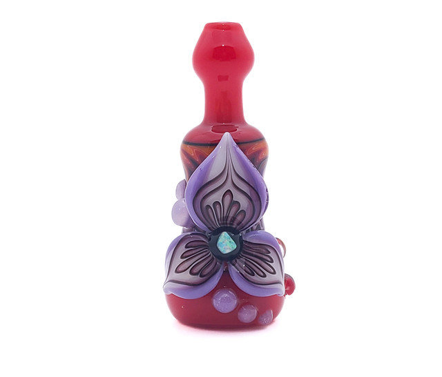 Flower Pipe - Red Wig Wag Flower Chillum by Blossom Glass #498