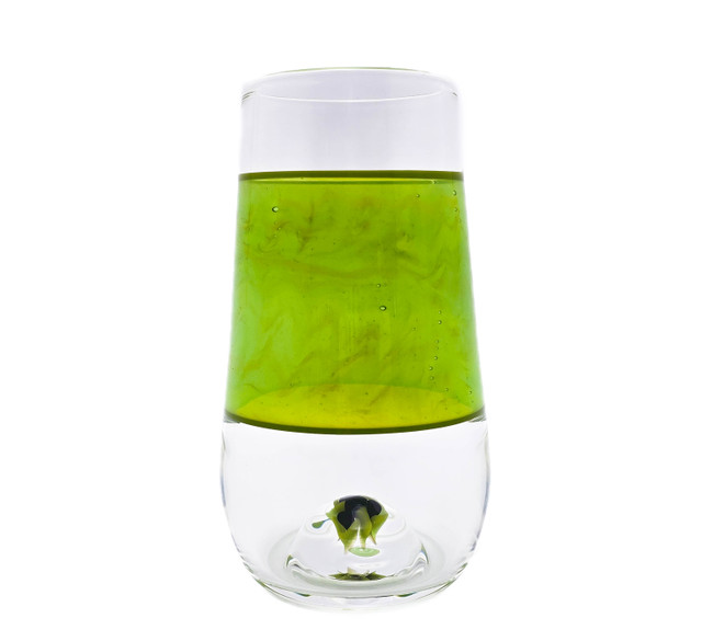 Handmade green glass drinking glass #107