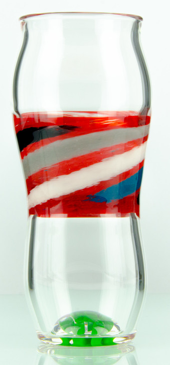 Frit Spun Red, Teal White & Black Beer Glass