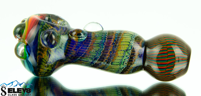 Fumed Cobalt & Trippy tech pipe with wig wag window & more trippy techwindow  by Steve Kelnhofer #148