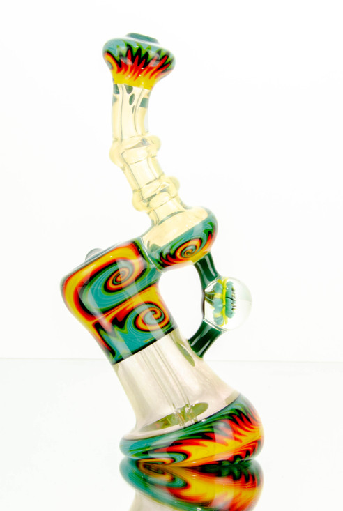 Fire & Ice Wigwag Bubbler w/ flower marble by Steve Kelnhofer #487