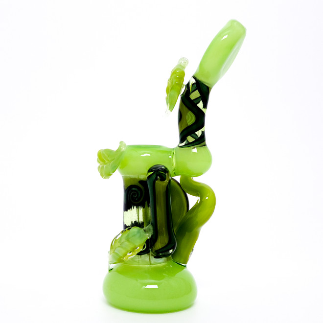 Bubbler Water Pipe - Green Thin Butter and Line Work Bubbler by Shimkus Glass #947