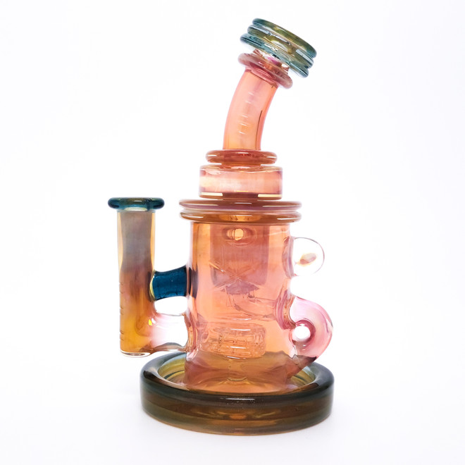 Water Pipe Bong - Gold Fume and Stardust Klein Recycler by Bronx Glass #951