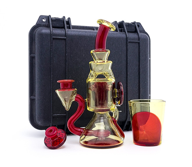 Water Pipe Bong - Red and Yellow suroT Recycler Set by Joe Copeland Glass