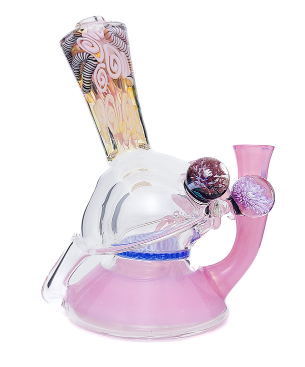 Water Pipe Bong - Ball Top Recycler Rig With Inside Out & Pink Gold Butter by Steve K #24