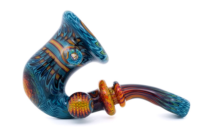 Flower Pipe - Wig Wag Sherlock Pipe with UV Accents by Andy G. #484