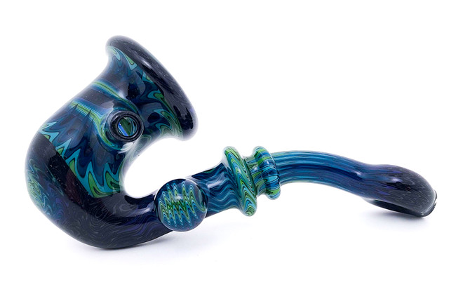 Flower Pipe - Wig Wag Sherlock Pipe with UV Accents by Andy G. #487