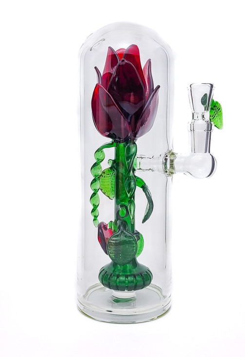 Water Pipe Bong - Thick Red Rose Rig by Charli Glass #1051