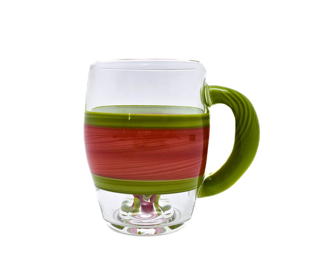 hand glass coffee cup with blood red and lime green