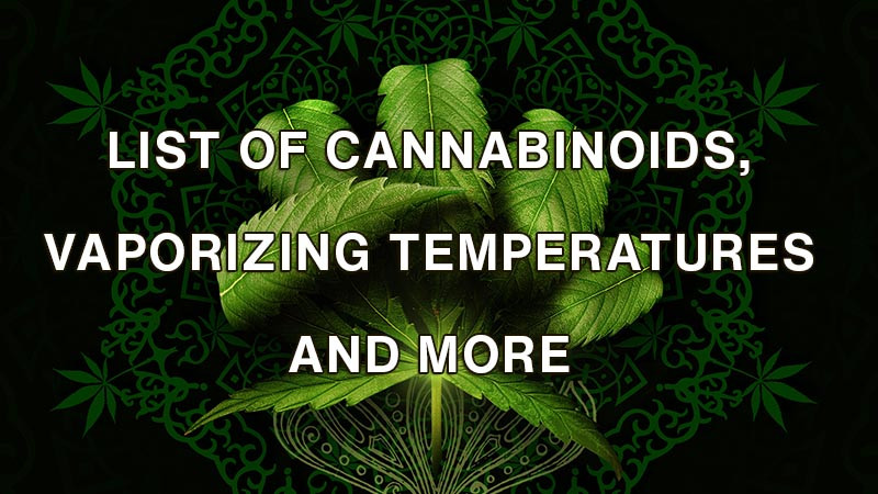 List of Cannabinoids, their Vaporizing Temperatures and Scientific Information. List of Cannabinoids, their Vaporizing Temperatures and Scientific Information.