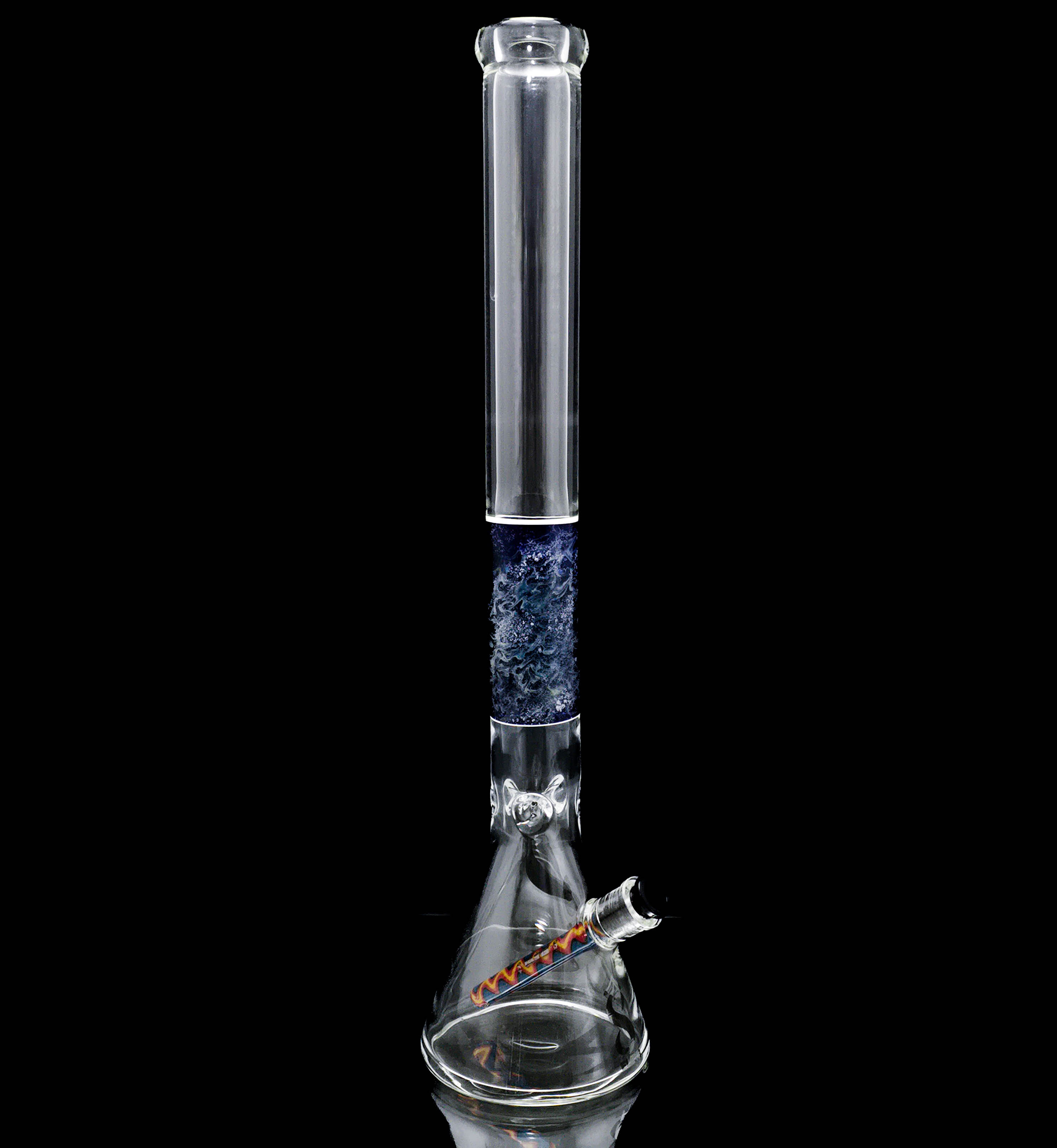 Beaker-style cremation bong with a 3.5 inch cremation glass section fumed with silver and ashes