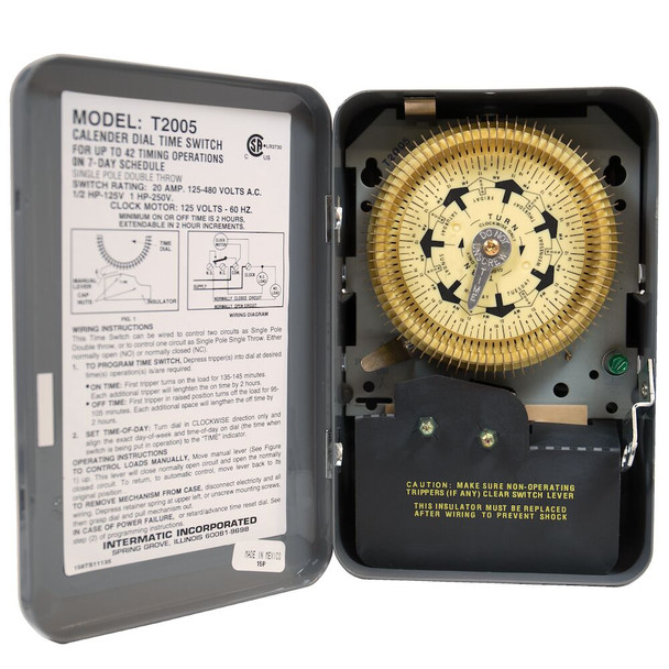 Intermatic T2005 Mechanical Time Switch SPDT 2hr MIN ON/OFF TIMES 125v
